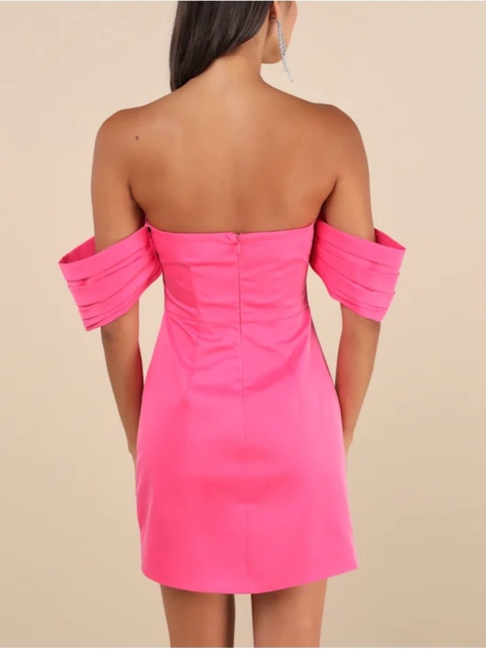 Lulus NWT “Totally Haute” Hot Pink Satin Pleated Off-The-Shoulder Mini Dress Med - Picture 16 of 16